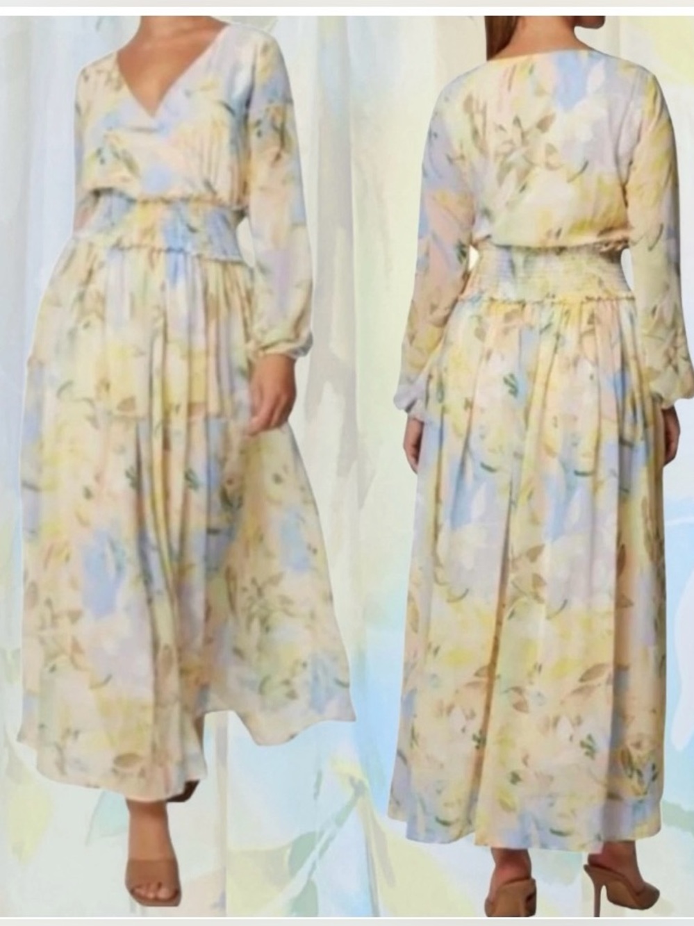 Laundry By Shelli Segal - Yellow & Blue Floral Print Semi-Sheer Lined Sz 8 D56